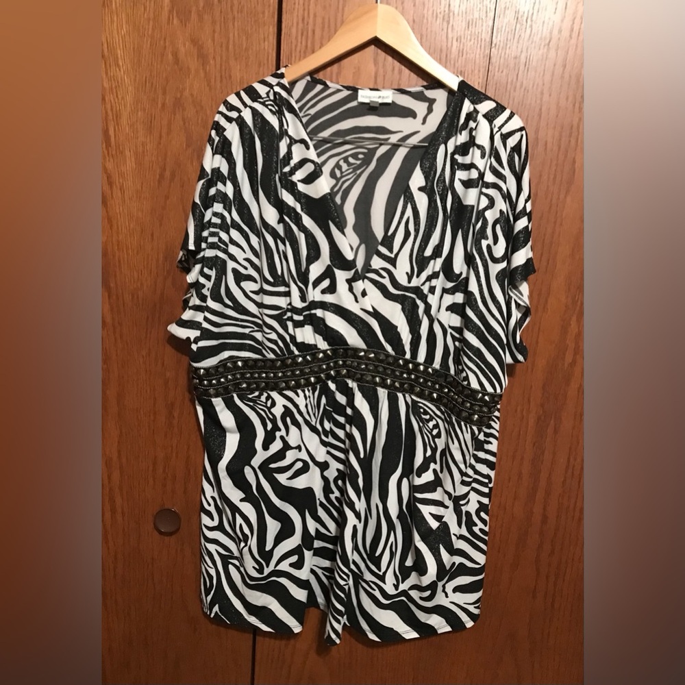 Fashion Bug Size 4X Zebra Print V-Neck Dress with Beaded Waist Top Blouse Shirt